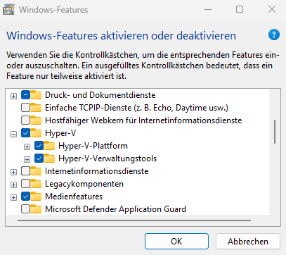 Windows Features Fester zum aktivieren oder Deaktivieren verschiedener Features.