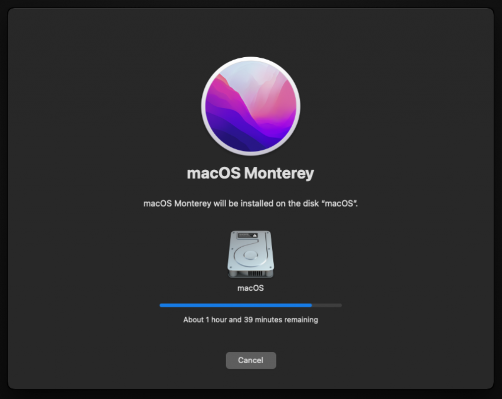 Mac OS Recovery System Installationsfortschritt